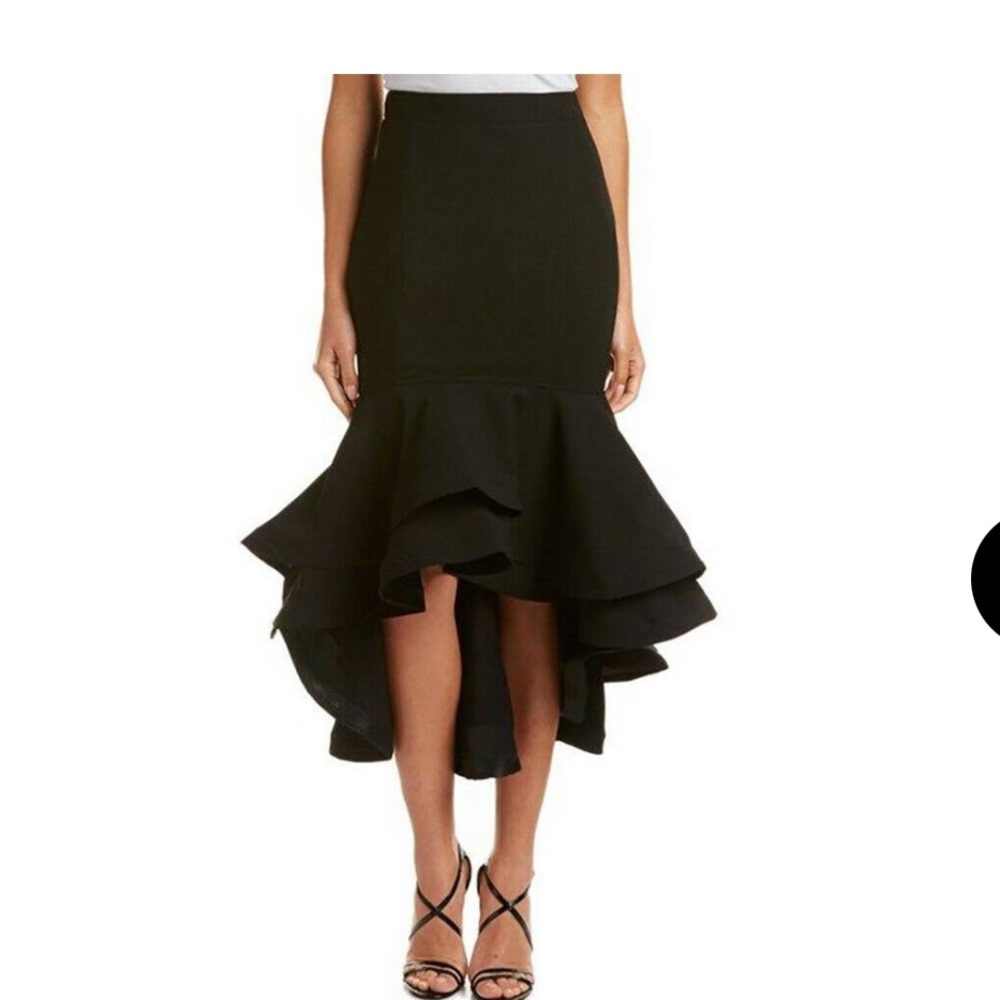 NWT GRACIA Black Hi-Lo Ruffled Skirt Sz. Med.